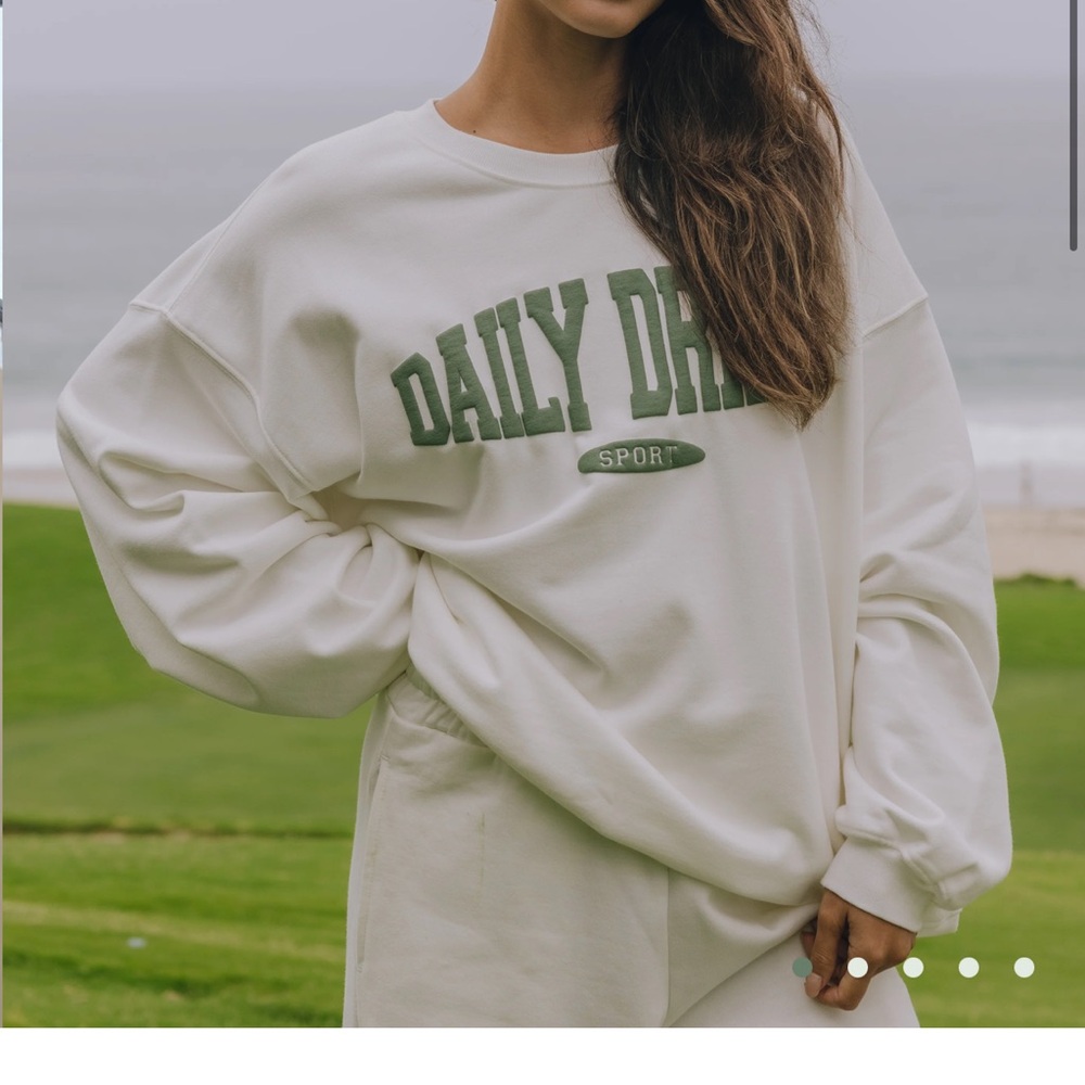 Daily Drills Cream and Green Crew Neck Sweater